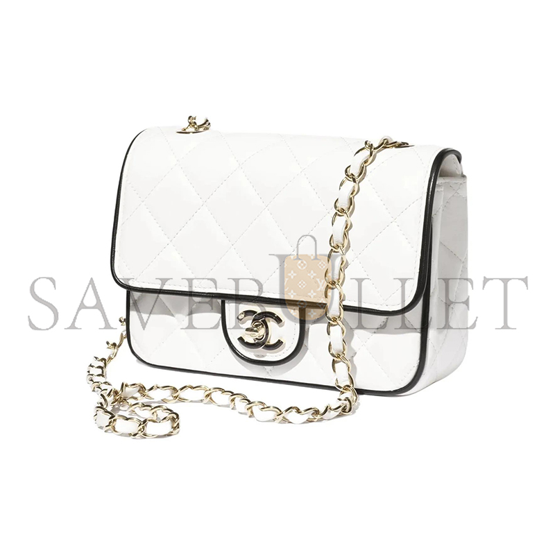 ch*el 25p Di*m*nd lambskin flap shoulder bag mini white as5151 (15*12*3.5cm)